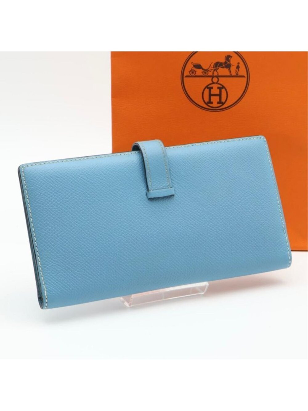Hermes Bearn Classic Blue Jean Silver Wallet - Picture 10 of 10